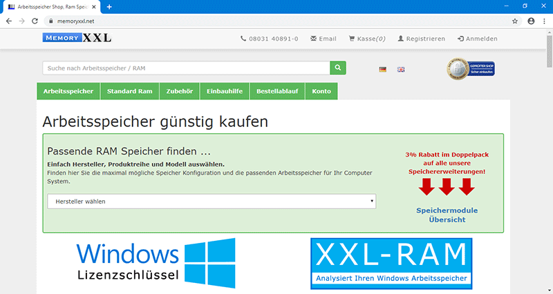 memoryxxl - Arbeitsspeicher Shop